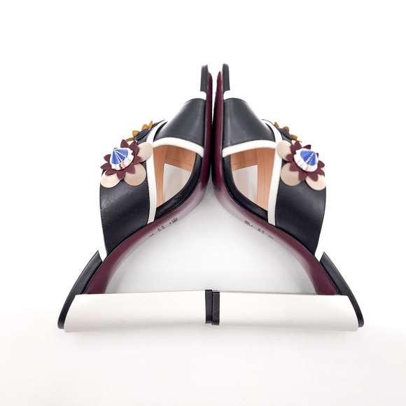Fendi Flowerland Black White Nappa Leather Slip-On Heeled Mules EU 38 - Picture 5 of 10